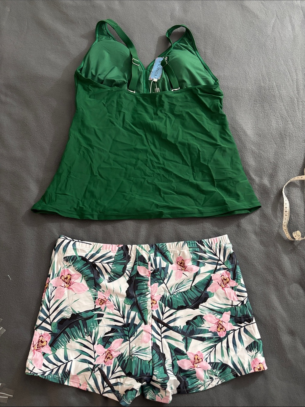 Yonique 18W Green Tankini Set Floral Boy Shorts Plus Size NWT Swimwear - Picture 8 of 9